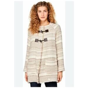 Benetton Neutral Duffle Coat Toggle Closure Womens S Made in Italy Tweed Preppy